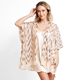 Zig Zag Pattern Sequin Cover-Up Kimono Poncho