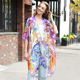 Paisley Print Kimono Poncho