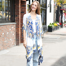 Mixed Floral Print Kimono Poncho