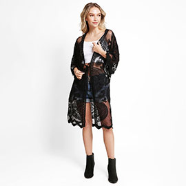 Tie-Knot Lace Cover Up Kimono Poncho