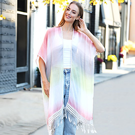 Tie-dye Cover Up Kimono Poncho With Tassels
