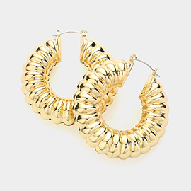 Textured Metal Hoop Pin Catch Earrings