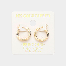 14K Gold Dipped Mini Textured Metal Hoop Earrings