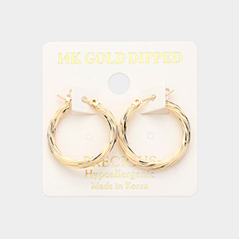 14K Gold Dipped Textured Metal Hoop Pin Catch Earrings