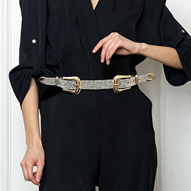 Stone Pave Double Metal Buckle Belt
