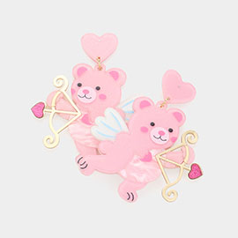 Resin Cupid Bear With Arrow Dangle Earrings