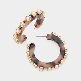 Pearl Cluster Embellished Resin Hoop Earrings