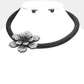 Bling Studded Flower Choker Necklace