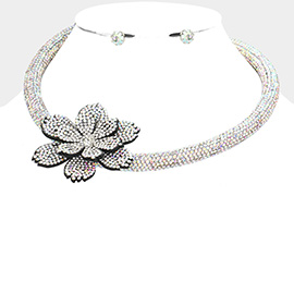 Bling Studded Flower Choker Necklace