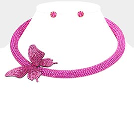 Bling Studded Butterfly Choker Necklace