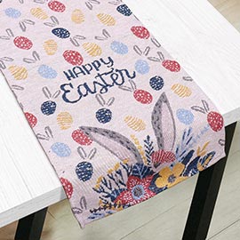 HAPPY EASTER Message Bunny Flower Table Runner