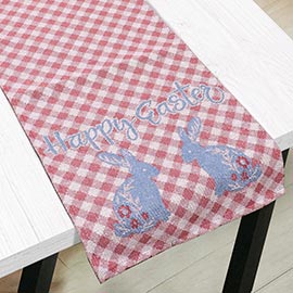 HAPPY EASTER Message Bunny Checkered Table Runner