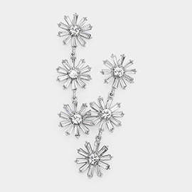 Triple Flower Link Dangle Evening Earrings