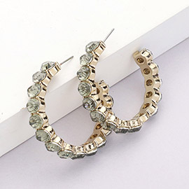 Round Stone Cluster Hoop Earrings