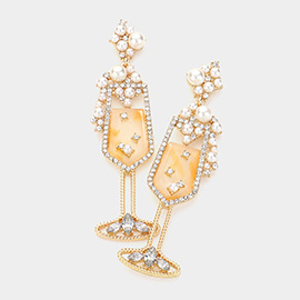 Pearl Embellished Champagne Glass Dangle Earrings