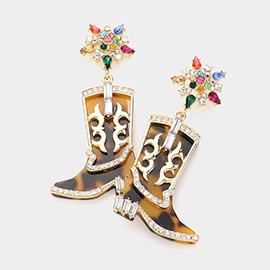 Acetate Flag Western Boots Dangle Earrings