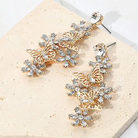 Metal Butterfly Stone Flower Cluster Dangle Earrings