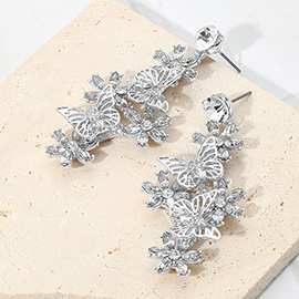 Metal Butterfly Stone Flower Cluster Dangle Earrings