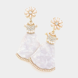 Pearl Pointed Celluloid Acetate Wedding Dress Dangle Earrings