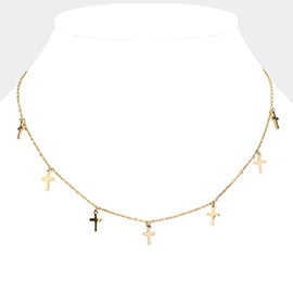 Metal Cross Charm Station Necklace