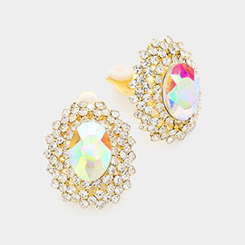 Oval Stone Pointed Evening Clip On Earrings
