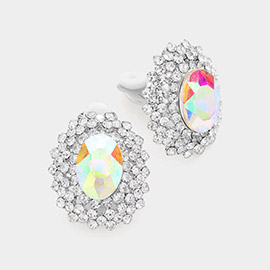 Oval Stone Pointed Evening Clip On Earrings