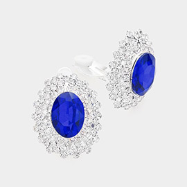 Oval Stone Pointed Evening Clip On Earrings