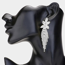 Rhinestone Paved Flower Fringe Evening Earrings