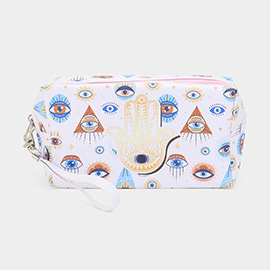 Hamsa Hand Evil Eye Printed Pouch Bag with Wristlet