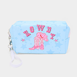HOWDY Message Cowboy Boots Printed Pouch Bag with Wristlet