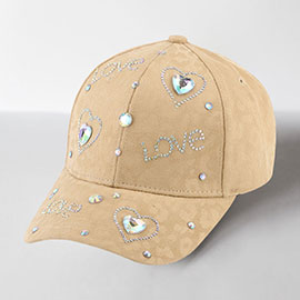 LOVE Bling Message Heart Stone Embellished Baseball Cap