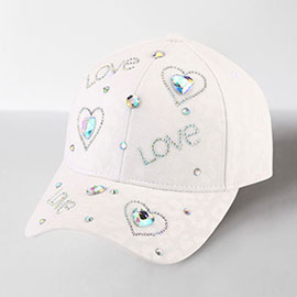 LOVE Bling Message Heart Stone Embellished Baseball Cap