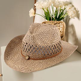 Band Detailed Open Weave Panama Cowboy Straw Hat