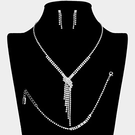 Rhinestone Paved Fringe V Shape Necklace Jewelry Set