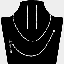 Rhinestone Paved Chain Necklace Jewelry Set
