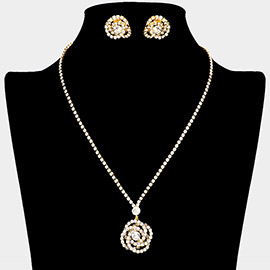 Rhinestone Paved Rose Pendant Necklace