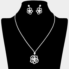 Rhinestone Paved Rose Pendant Necklace