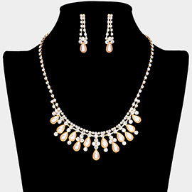Teardrop Pearl Accented Rhinestone Paved Necklace
