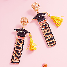 Enamel 2024 Grad Message Graduation Hat Tassel Earrings