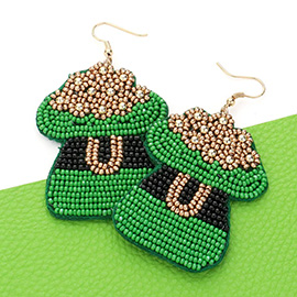 Felt Back St Patricks Leprechaun Hat Beaded Dangle Earrings