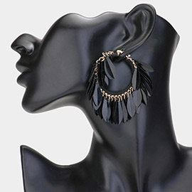 Sequin Fringe Hoop Pin Catch Earrings