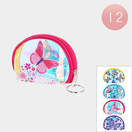 12PCS - Transparent Butterfly Printed Coin Purse