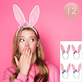 12PCS - Bunny Rabbit Ear with Ribbon Fur Headbands