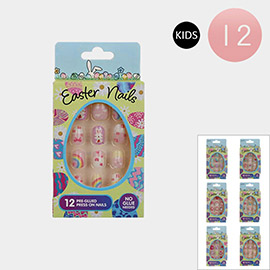 12PACK - Kids Easter Theme Printed Press On Nail Set