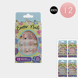 12PACK - Kids Easter Theme Printed Press On Nail Set