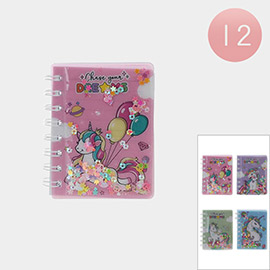 12PCS - Chase Your Dreams Message Unicorn Printed Notebooks