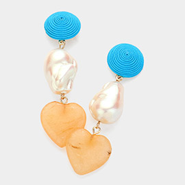 Natural Heart Stone Mother Of Pearl Link Dangle Earrings
