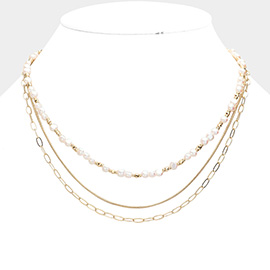 Pearl Metal Chain Multi Layered Necklace