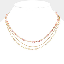 Natural Stone Metal Chain Multi Layered Necklace