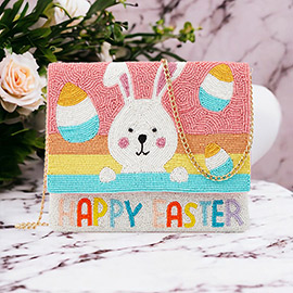 HAPPY EASTER Message Seed Beaded Easter Bunny Clutch / Crossbody Bag